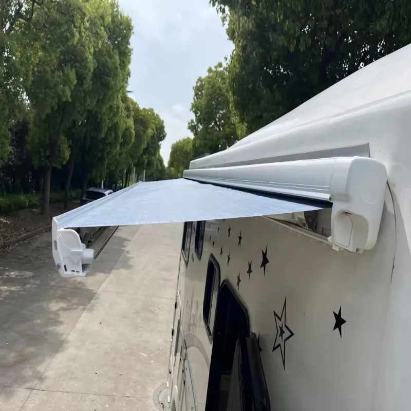 W5500 Motor Control 2.5m Full Cassette White Frame Side Mounted RV Awning for Camper Van