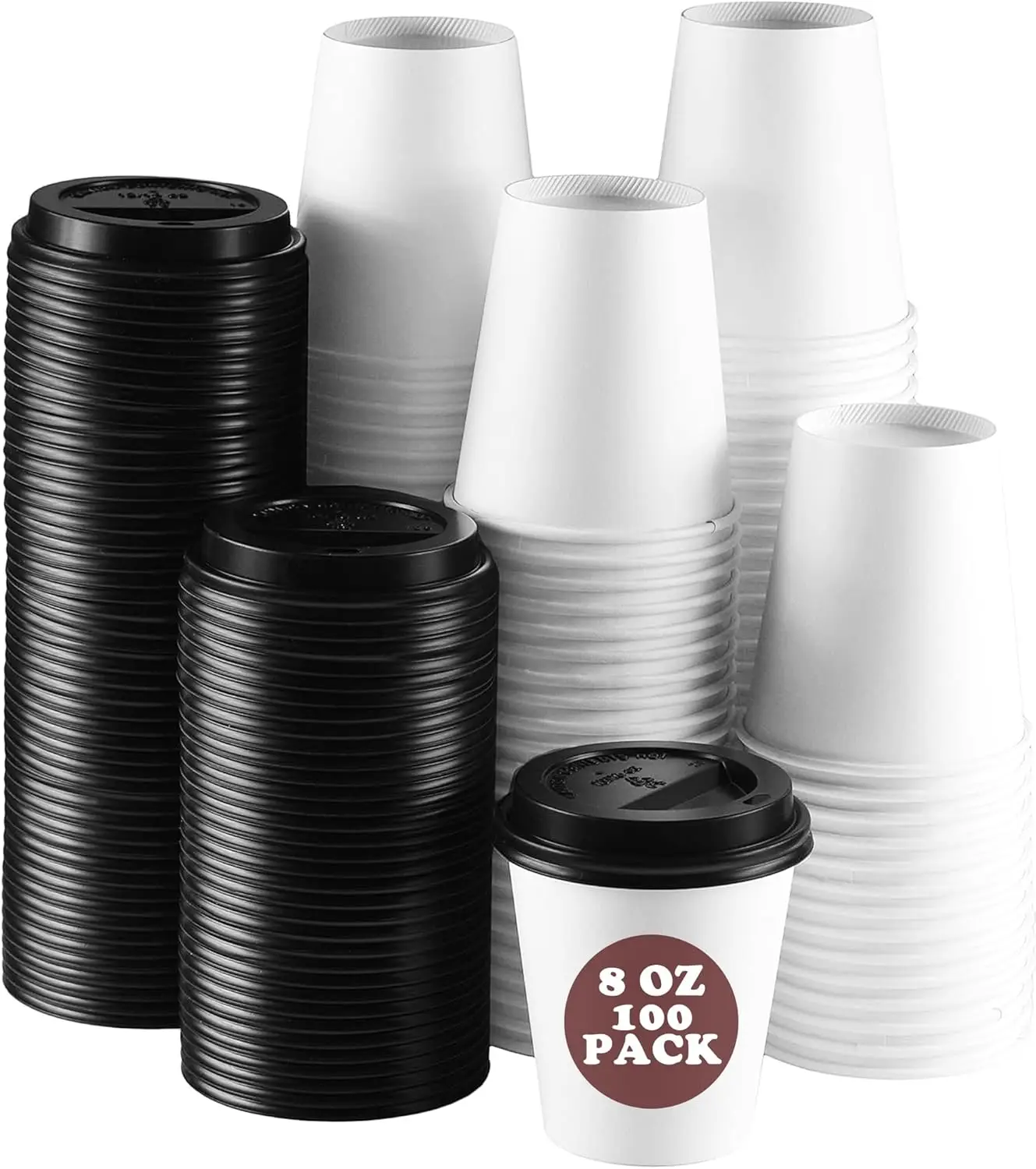 

8 oz Coffee Cups with Lid 100 Pack, Disposable Paper Cups 8 oz, White Paper Hot Coffee Cups Suitable for Party, Picnic,