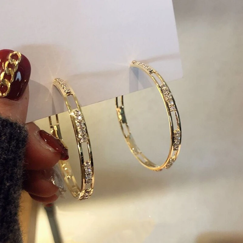 Charm Fashion Gold Color Geometric Hollow Circle Hoop Earrings for Women Charm Stainless Steel Zircon Dangle Party Jewelry Gift
