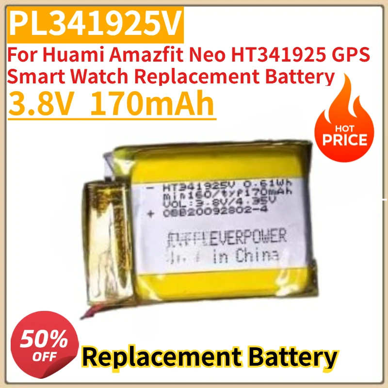 

High Quality New 3.8V 170mAh PL341925V Watch Battery for Huami Amazfit Neo HT341925 GPS Smart Watch Replacement Battery