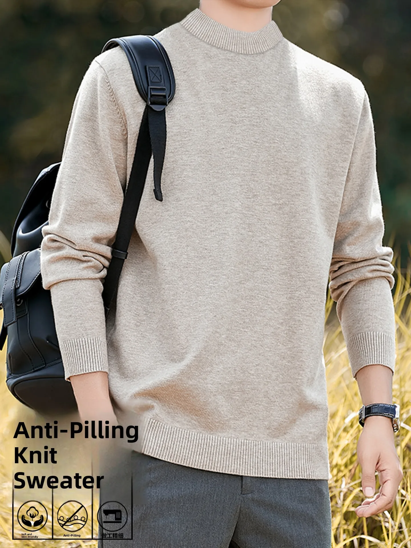 

Мужской вязаный свитер Thiened Fce f с высоким воротником, теплый базовый слой, модный городской с волокном из полиэфирного волокна, длинный слэ...