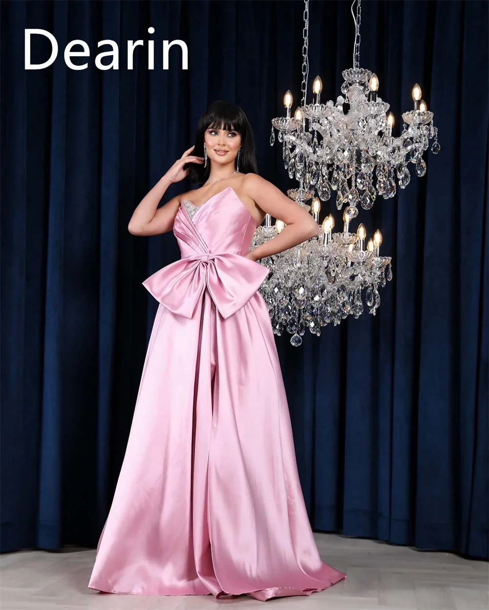 Customized Women Formal Gown Evening Dearin Sweetheart A-line Floor Length Skirts Ribbon Bespoke Occasion Dresses Prom Dress