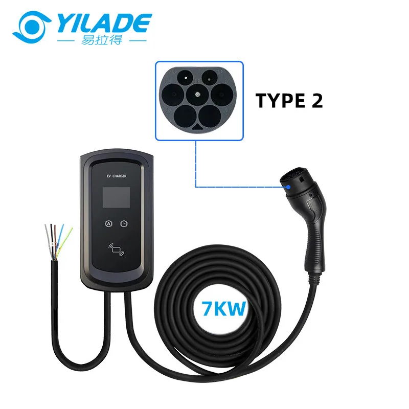 EV Charger 7.2KW Wall Mount Type 1 2 32A Wallbox RFID Card Control Electric Vehicle Charging Station 250V IEC 62196-2 5M Cable