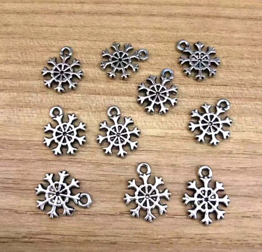 

50pcs 11*13mm Alloy metal tibetan silver 2sided snowflake pendants DIY making accessories HWEF0014