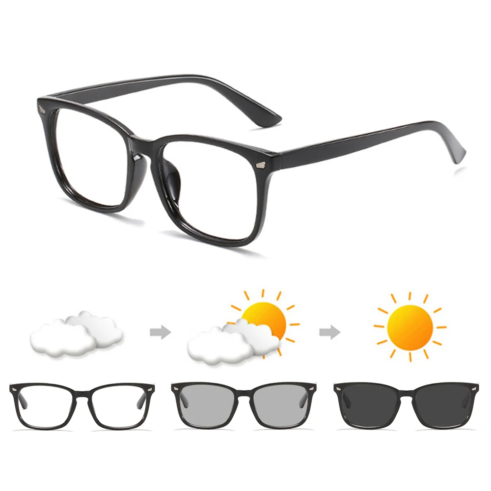 Classic Square Anti Blue light Glasses Men Women Fashion Photochromic Glasses Stylish Outdoor Changing Color Glasses