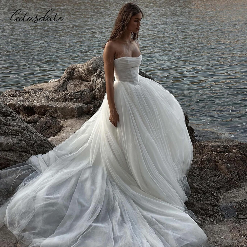 Catasdate フォーマルウェディングドレス エレガントなチュールウェディングドレス ロングエンゲージメントドレス 女性用 ベスティドスデノビア カスタマイズ