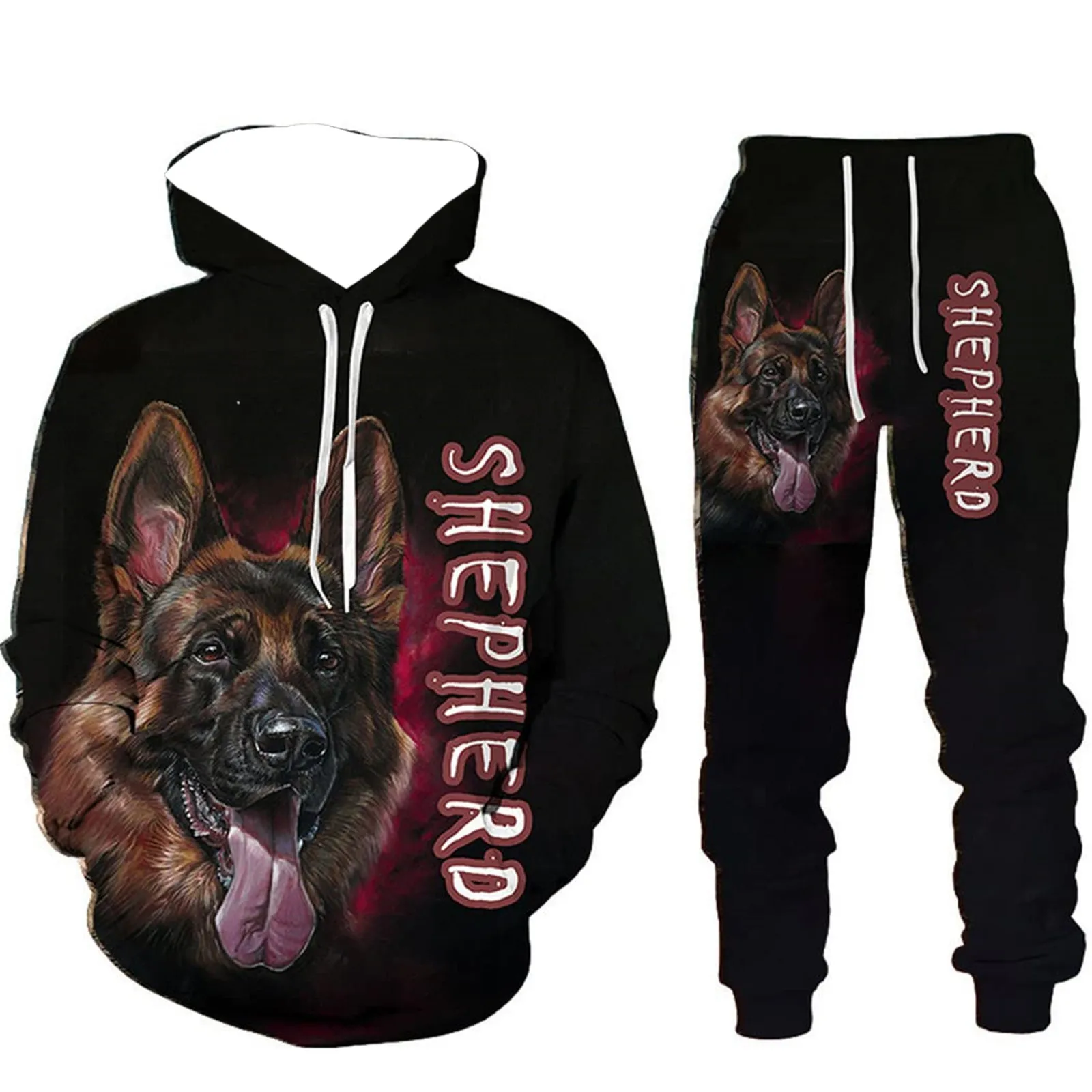 

HX German Shepherd Hoodie Sets Fashion Animals 3D Printed Hoodies Sweatpants Men For Women Casual Sportswear Tracksuit