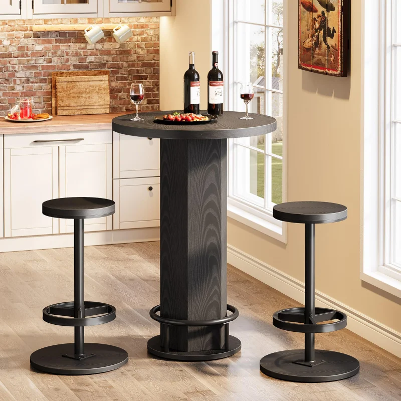 custom.Tribesigns Round Bar Table with Chairs, Industrial Bistro Sets with 2 Barstools, Pub Cocktail Table view 5