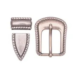 Solid Antique Silver End Bar Pin Buckle 3 Pcs Set Diy Leathercraft Western Pattern Bridle Belt Buckle Replacement Fit 24mm