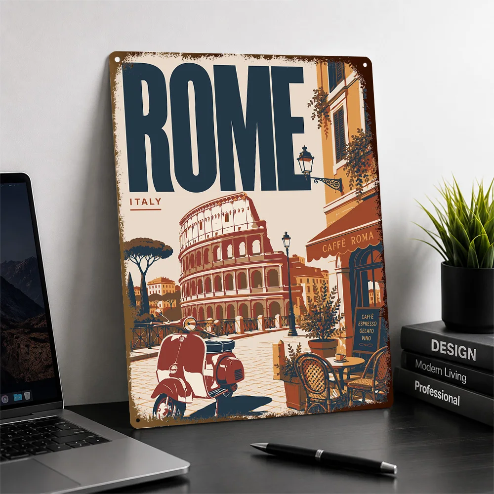 Rome Italy Colosseum Travel Printed Poster Customized Metal Sign Vintage Cityscape Tribute Wall Art For City Lovers In Bedroom
