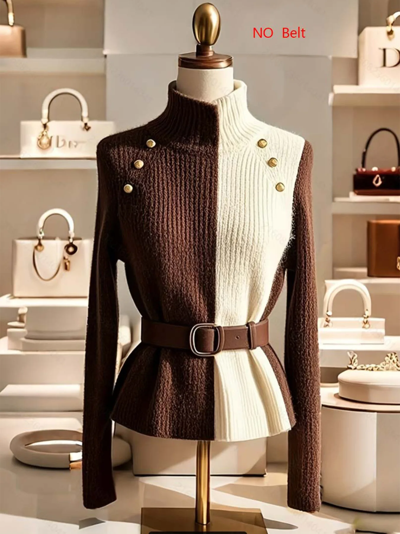 

Color-blocked Knitted Sweater Slim Celebrity Ladies Chic Sweater Tops Autumn Winter New Knitwear Women's Outer Wear Pullovers