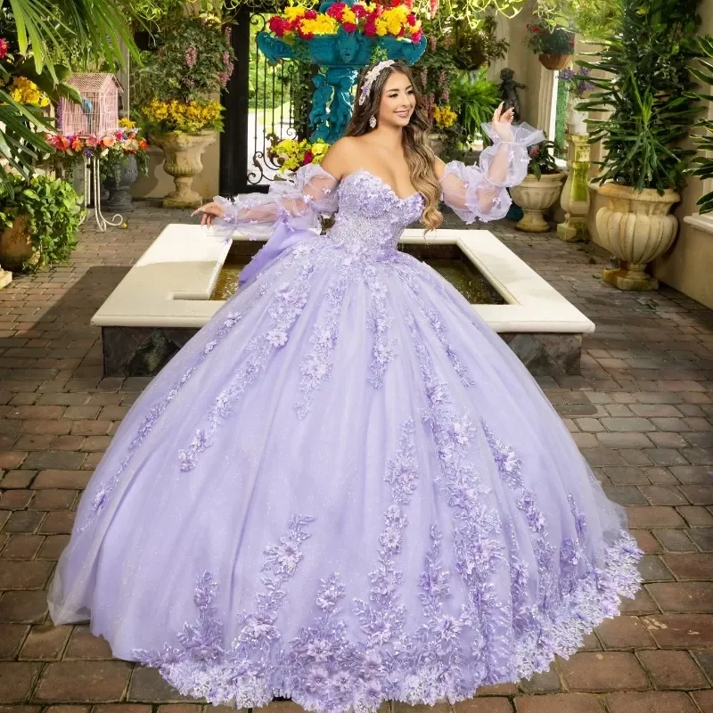 ANGELSBRIDEP-Robes de Quinceanera CAN ac, manches longues bouffantes, appliques en dentelle, perle, hydr-corset, robe éducative Sweet 16, 15 ans, personnalisées