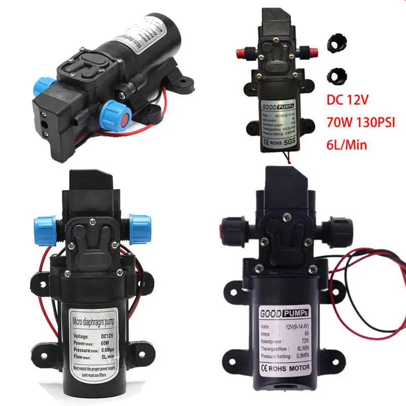 

DC 12V 60W 120PSI 5L/MIN Agricultural Electric Water Pump Black Mini High Pressure Diaphragm Water Sprayer Car Wash 12 V