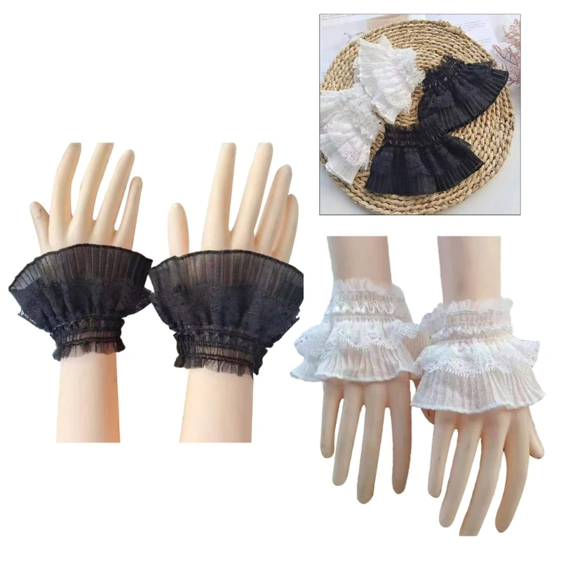 Teens White Black Wrist Cuffs Decorative Sleeve Layered False Cuffs Skirt Decors M6CD