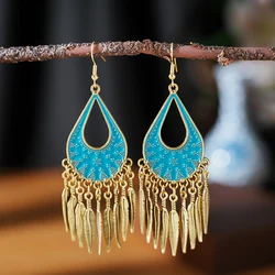 Vintage Ethnic Bohemian Earrings For Women Carved Geometric Boho Beads Tibetan Silver Color Tribe Drop Dangle Earrings Jewelry