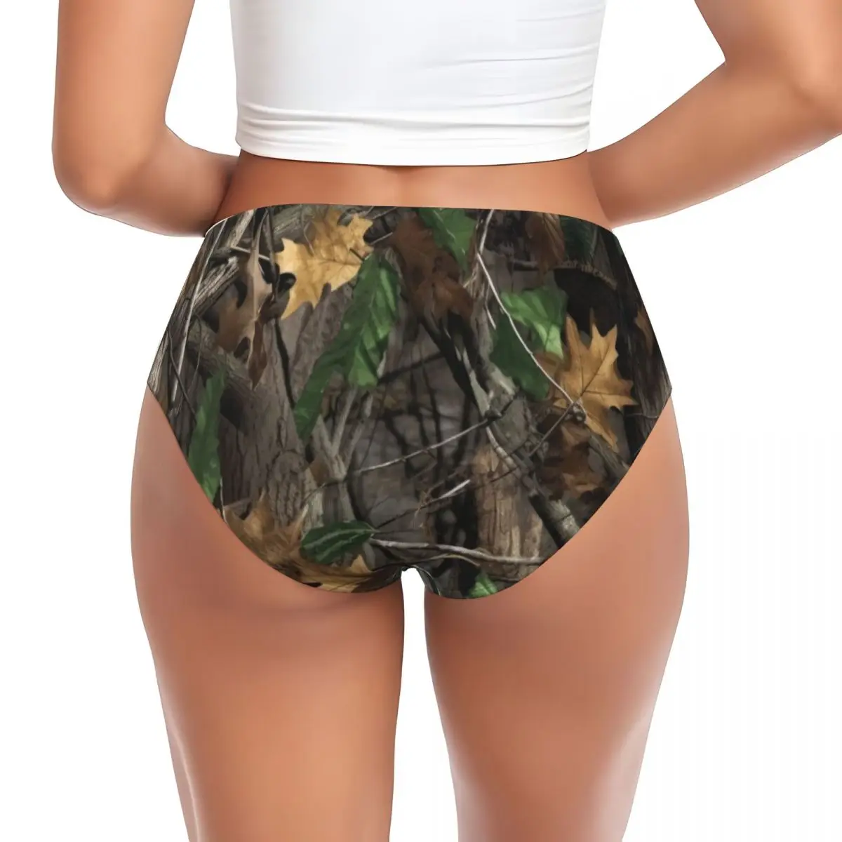Custom Womens Forest Real Tree Camouflage Camo Panties Stretch Briefs Underwear Valentine's Day Gifts Underpants
