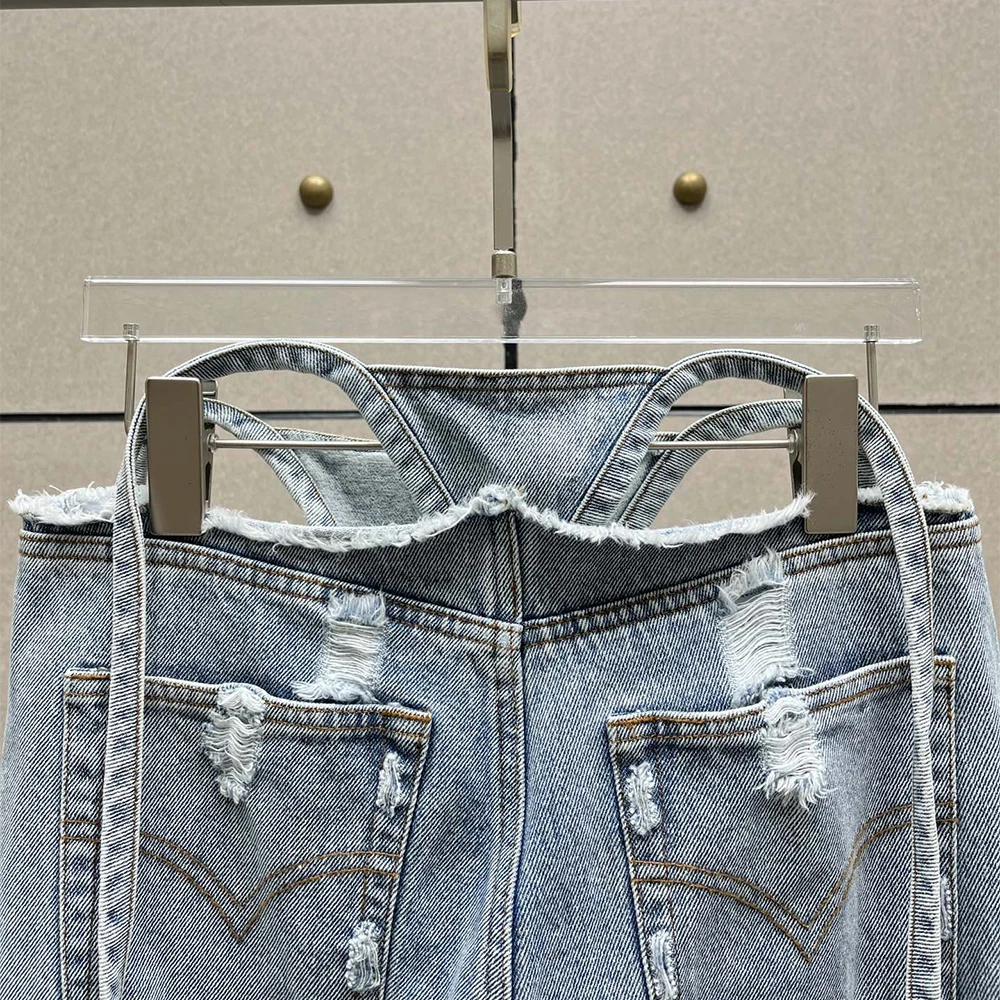 Jean délavé Vintage en coton pour femme, pantalon déchiré à jambe droite avec accents de strass découpés, nouvelle collection automne/hiver 2025 Y2K