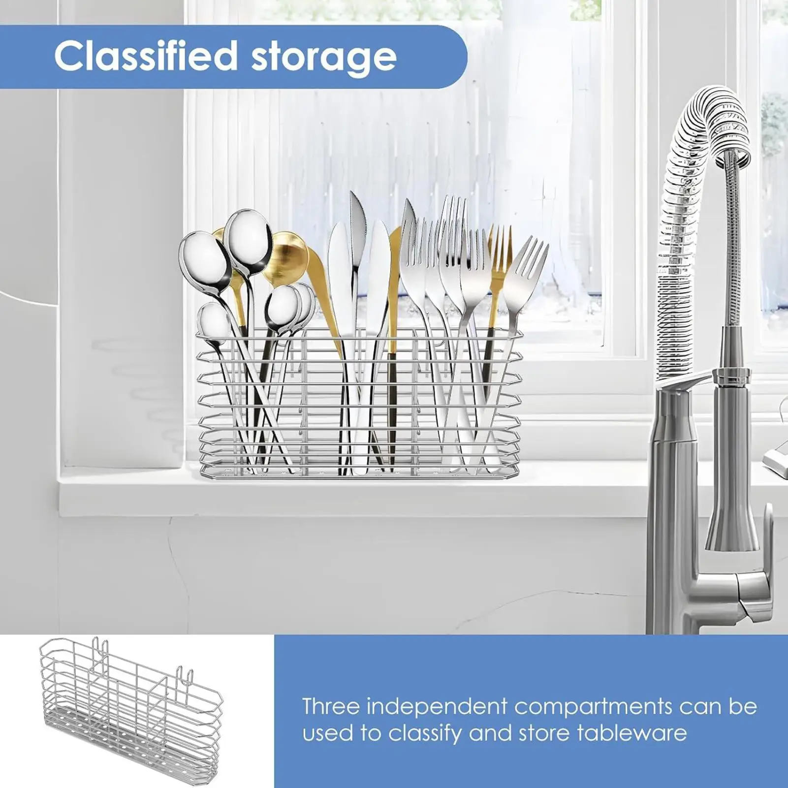 

Utensil Holder Stainless Steel Cutlery Hangable Basket Flatware Drying Rack Fork Drainage Containers For Kitchen Countertops