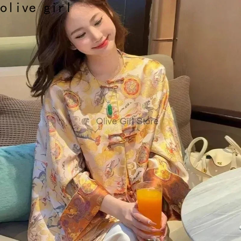 Embroidery Jacket Traditional Chinese Clothing Cheongsams Women\'s Tang Style Brocade Buckle Top Yellow Coat