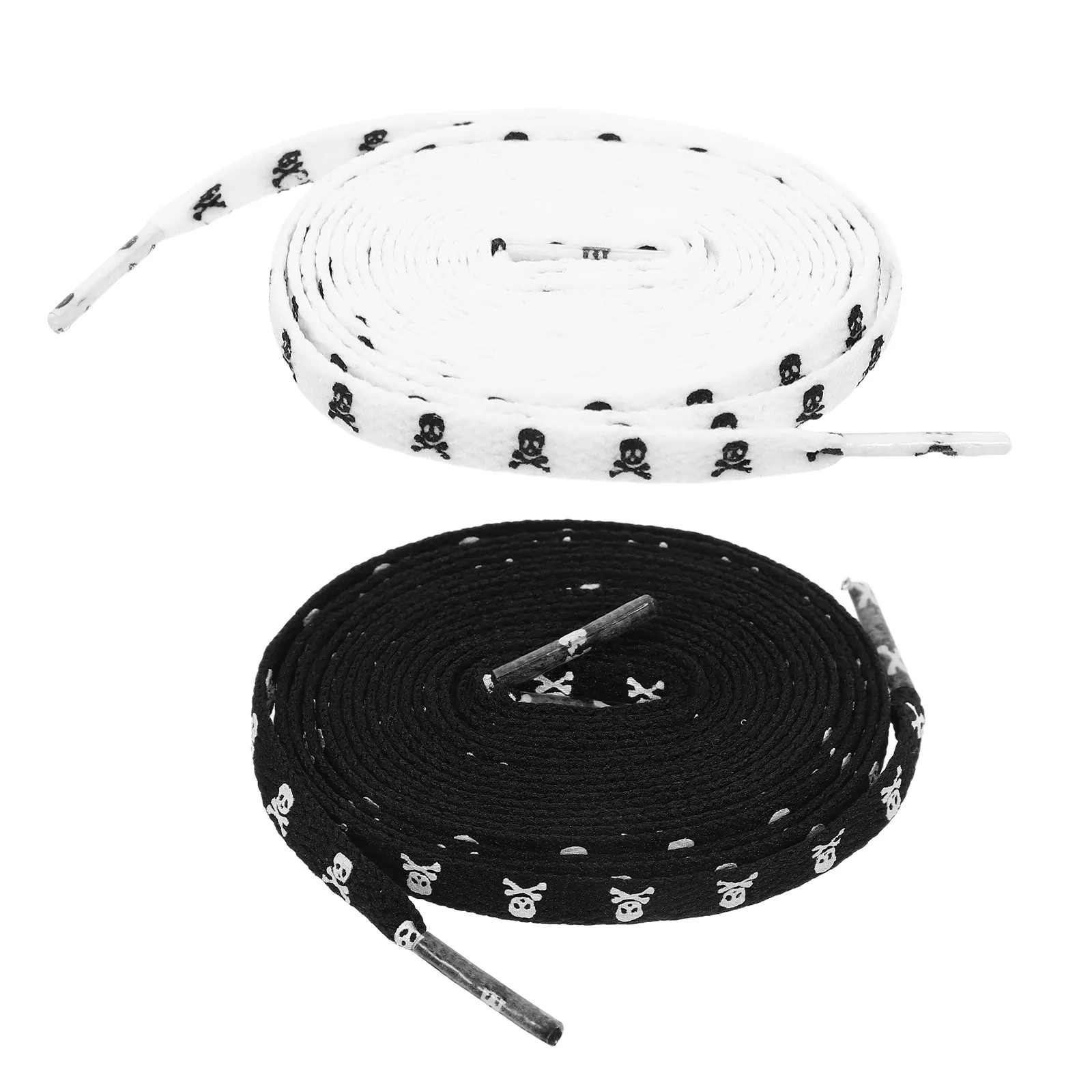 

2Pair Decorative Shoelaces Skull Print Flat Shoe Laces for Women Men Sneakers Canvas Shoes Rope Style Trendy Fashion Shoestrings