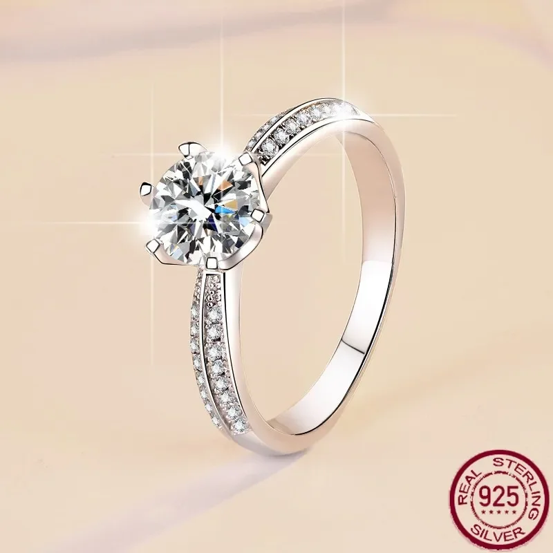 

New 925 Silver Mosang Stone Ring Women's Ring Half Wall Jiangshan 1 Carat Ring Instagram Jewelry Factory Wedding Jewelry Wholesa