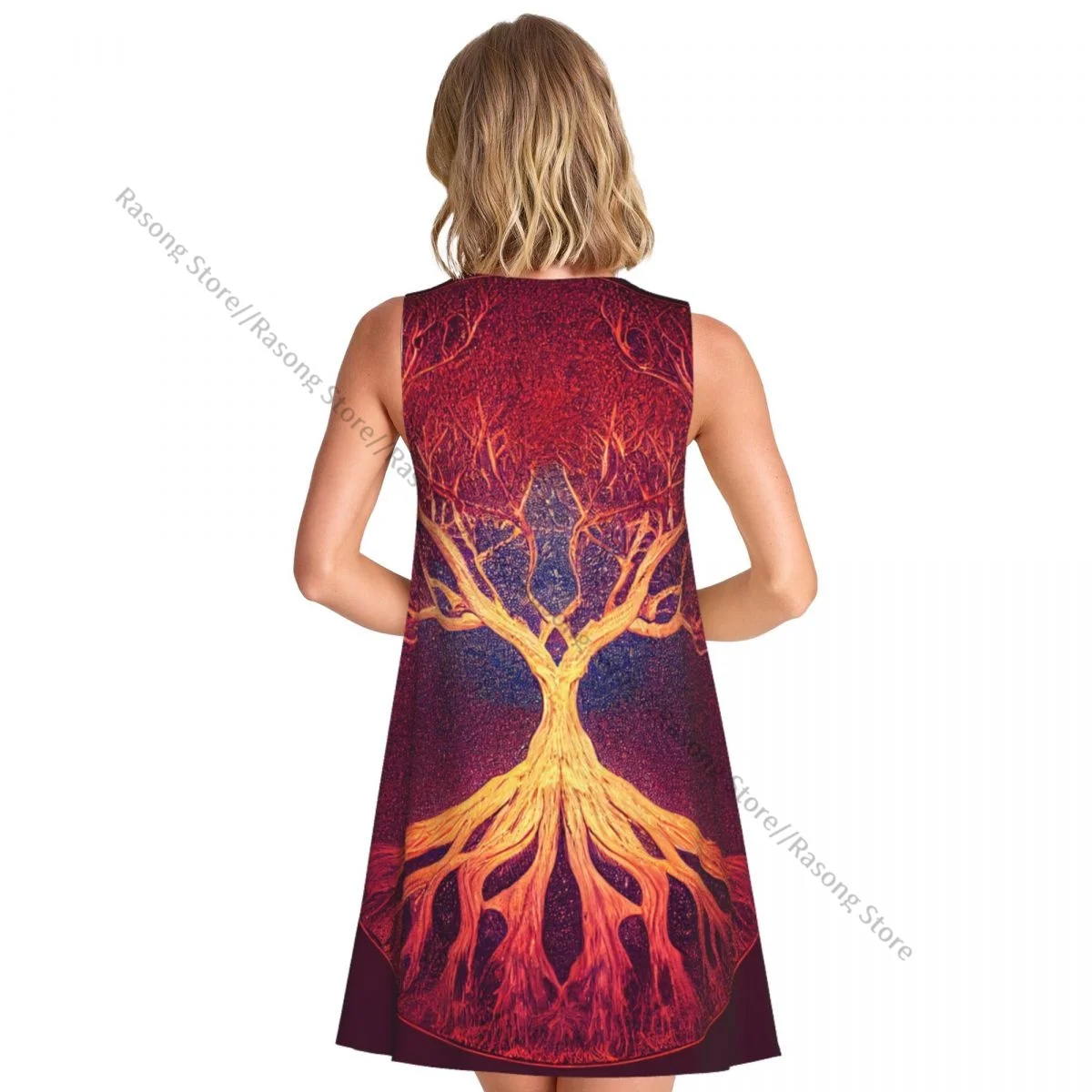 Women's Dress Summer Casual T Shirt Dresses Beach Cover up Tree Of Life Yggdrasil Tank Dress