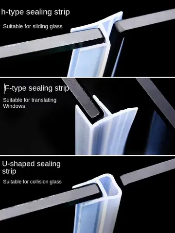 Glass Sealing Strips h/F/U Shape Silicone Shower Screen Seal Sliding Strip Rubber for 6-12mm Door Window BathRoom Glass 2.5/5M