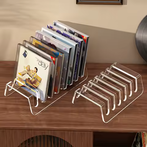 6Grid Clear Acrylic CD Display Shelf Multifunctional CD Display Organizer for Vinyl Records Cassette Tapes Desktop Storage Shelf