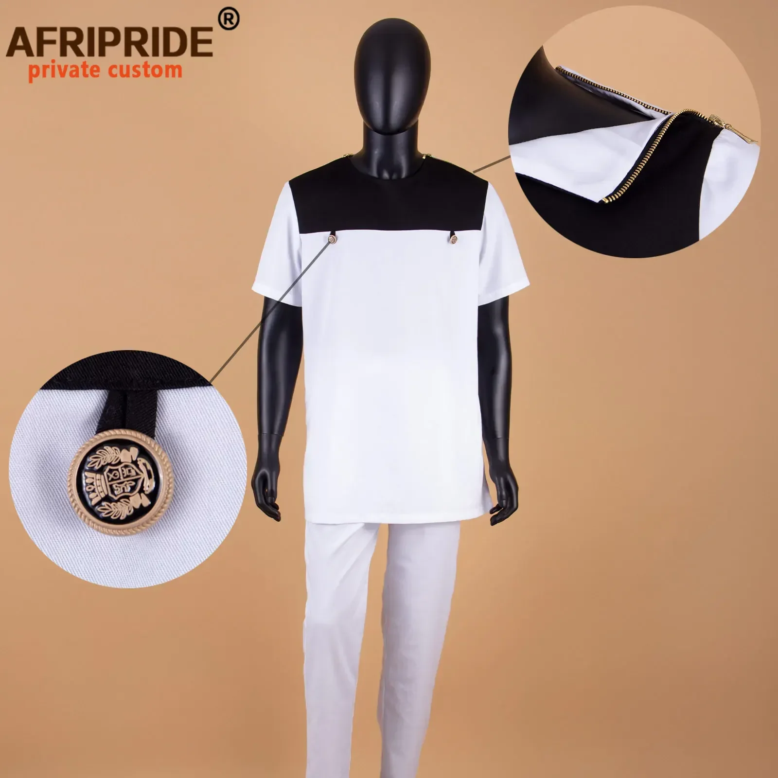 Bazin Riche Men 2 Pieces Pants Sets African Design Clothing African Clothes Casual Short Sleeve Shirts and Pants Sets A2116059