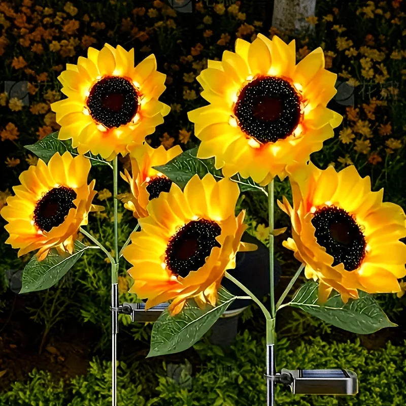 1pc Solar Sunflower Lights 3 Heads 1 Head Garden Stake Outdoor Decorative Waterproof LED Landscape Lights for Patio Garden Yard