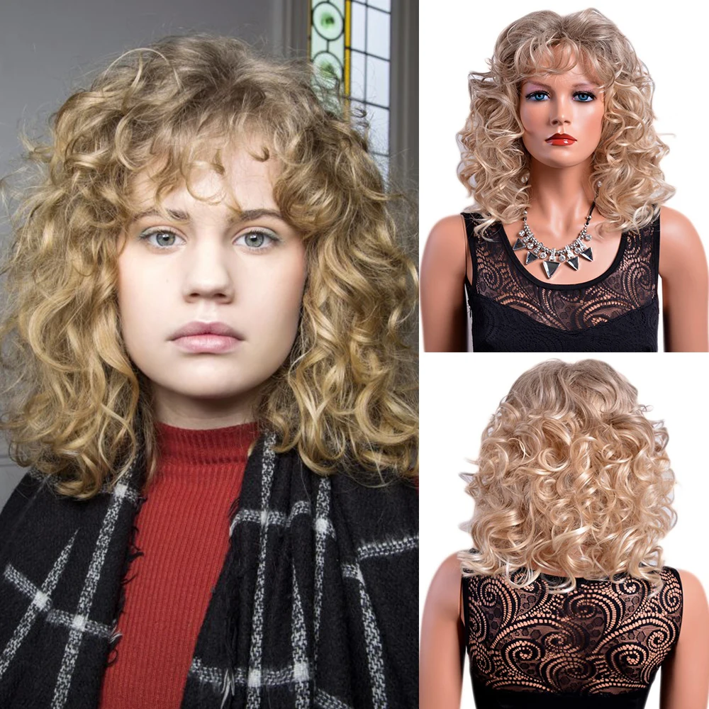 

Синтетический короткий вьющийся светлый парик с челкой для женщин, повседневная вечеринка, косплей, искусственные волосы, термостойкие