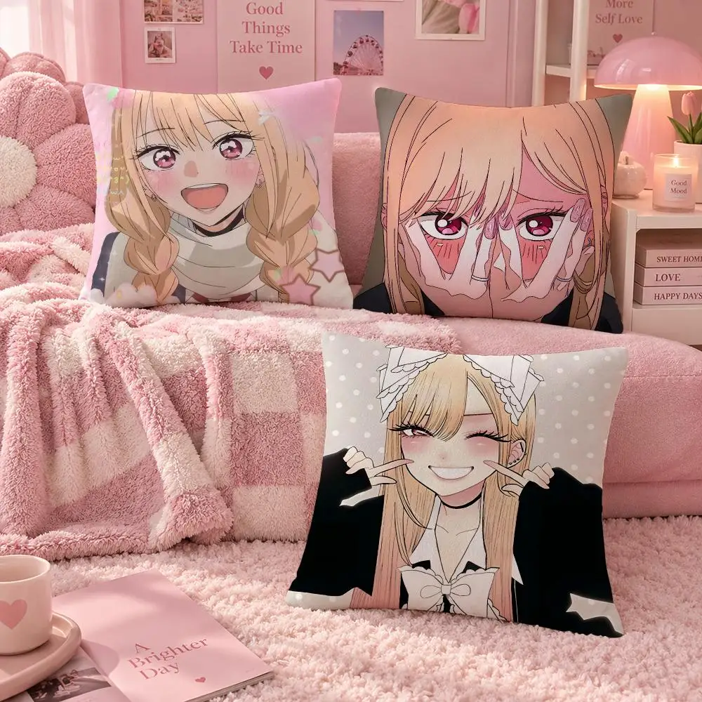 Anime My Dress-Up Darling Marin Cushion Cover Soft Throw Pillow Cover Washable Plush Cushion Case for Sofa Bed Living Room