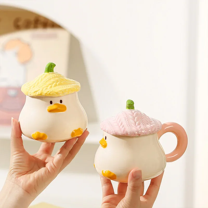 Hand Drawn Cartoon Duck Mug Underglaze Color Covered Cute Water Cup Coffee Cup Household Ceramic Breakfast Cup