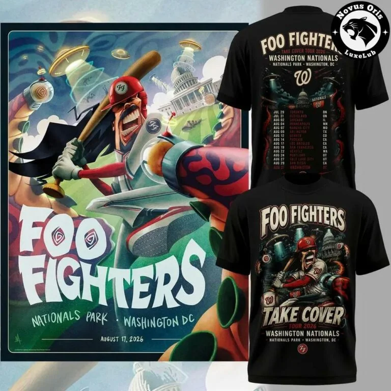 Foo Fighters X Washington Nationals Take Cover Tour 2026 Summer Men's and Women's Pure Cotton T-shirts Fans' Comfortable