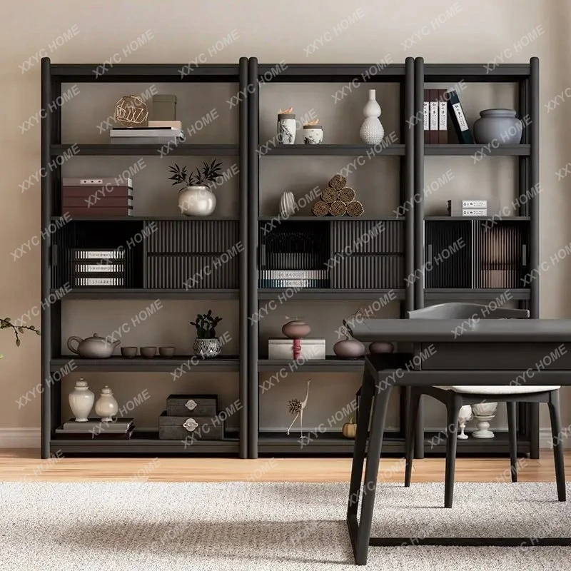 

Solid wood new Chinese tea room Zen simple display shelf living room partition bookshelf