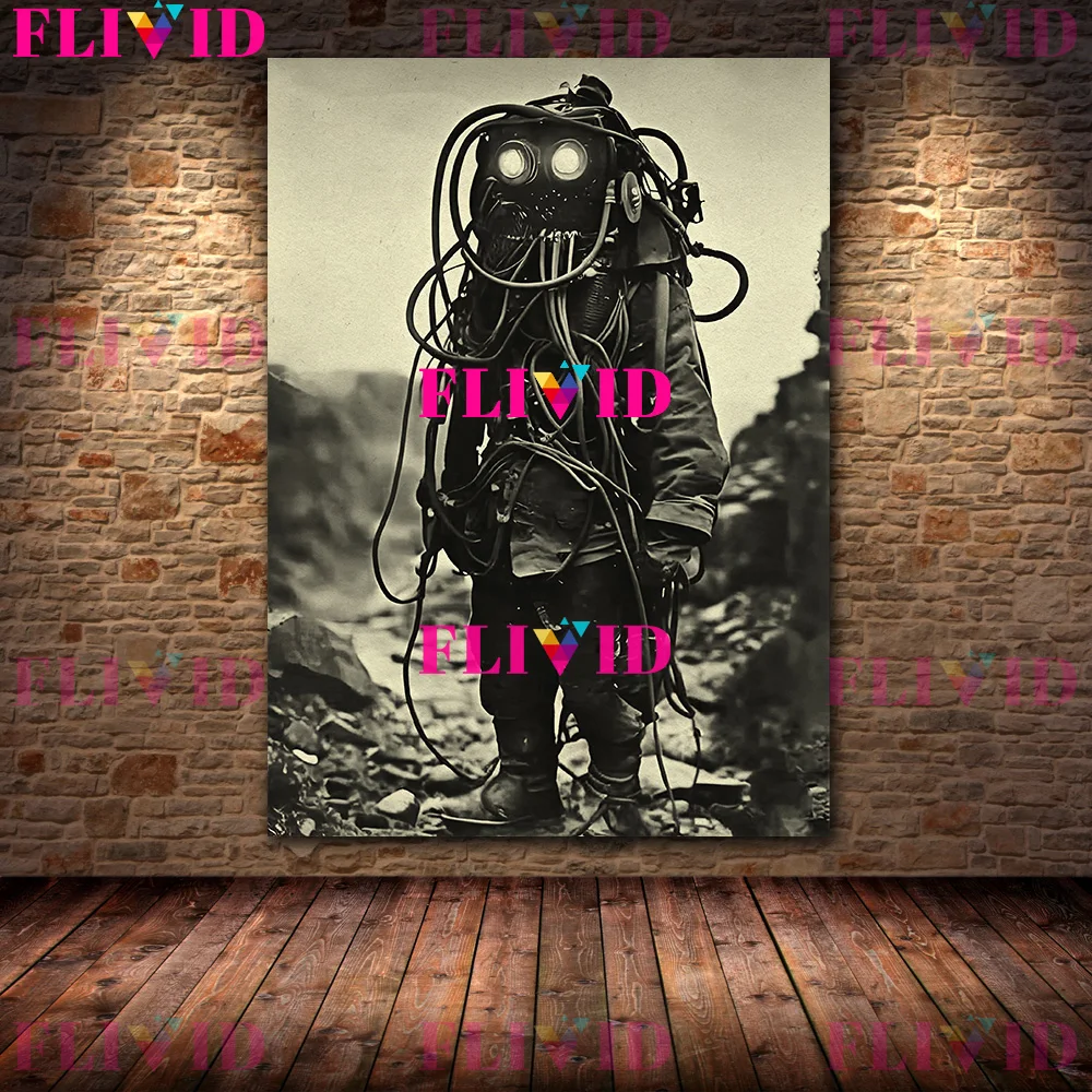 Weird Mechanical Soldier Science Fiction Vintage Wall Art Canvas Painting,Creepy Soldier Gothic Art Poster And Print Home Decor