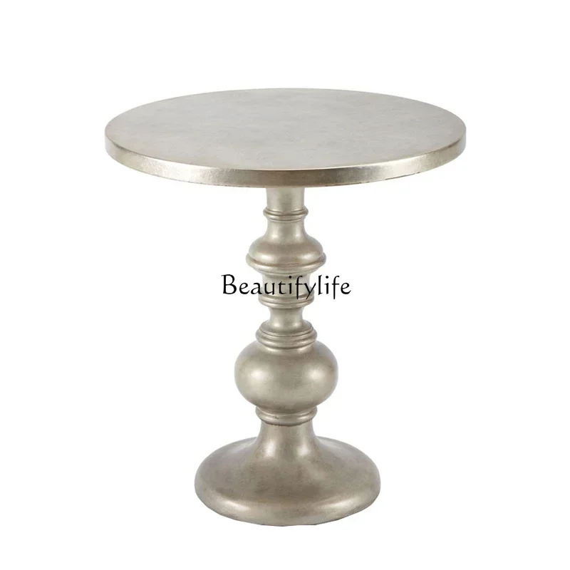 

LXAmerican solid wood small round table creative bedroom balcony European retro silver living room sofa round corner few
