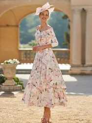 Printing Satin Mother of the Bride Dresses 2023 Off-Shoulder Pink Wedding Guest Gowns A-line Long Dress Women for Wedding Party