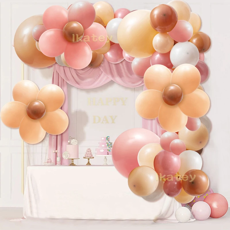 128 Buah Boho Daisy Balon Pastel Karangan Bunga Lengkungan Kit Blush Nude Berdebu Merah Muda Coklat untuk Baby Shower Pernikahan Dekorasi Pesta Safari