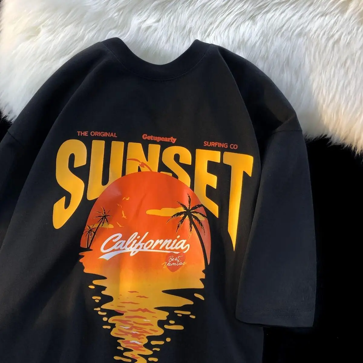 

Повседневная футболка с короткими рукавами из хлопка с принтом American Kaji, мужская и женская свободная футболка в стиле ретро High Street