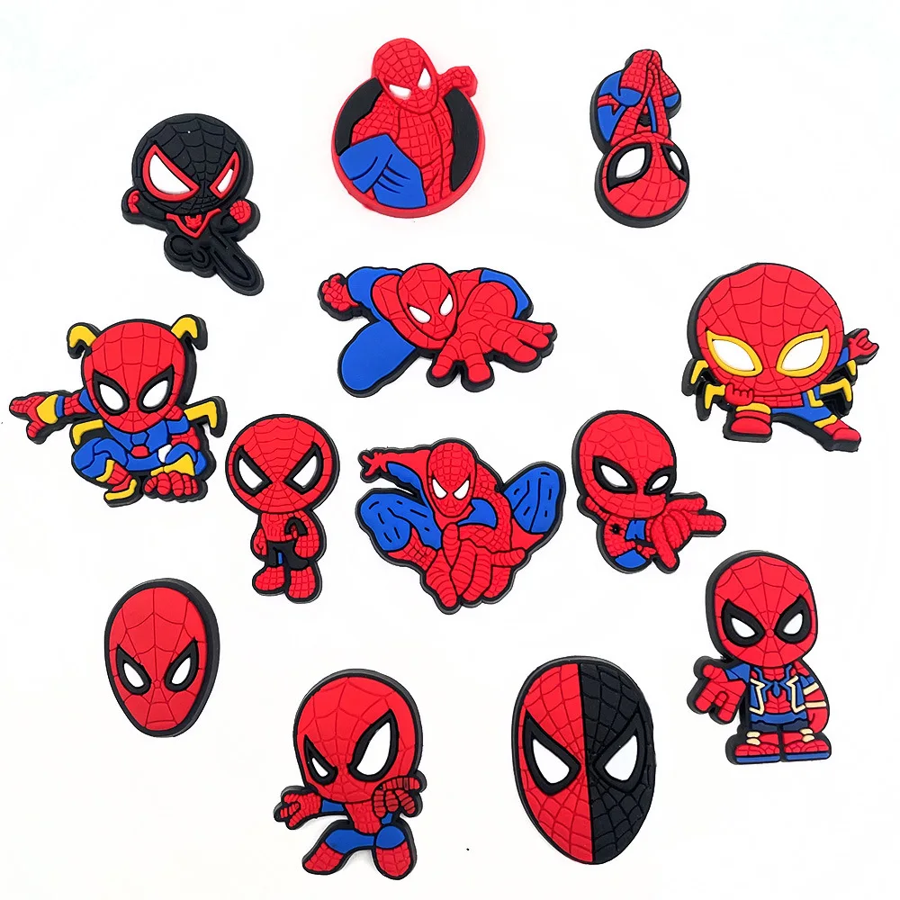 MINISO Personalized PVC Spider Man Charm Shoes Accessories Hole Shoes Wooden Clogs Sandals DIY Decoration Party Children's Gifts