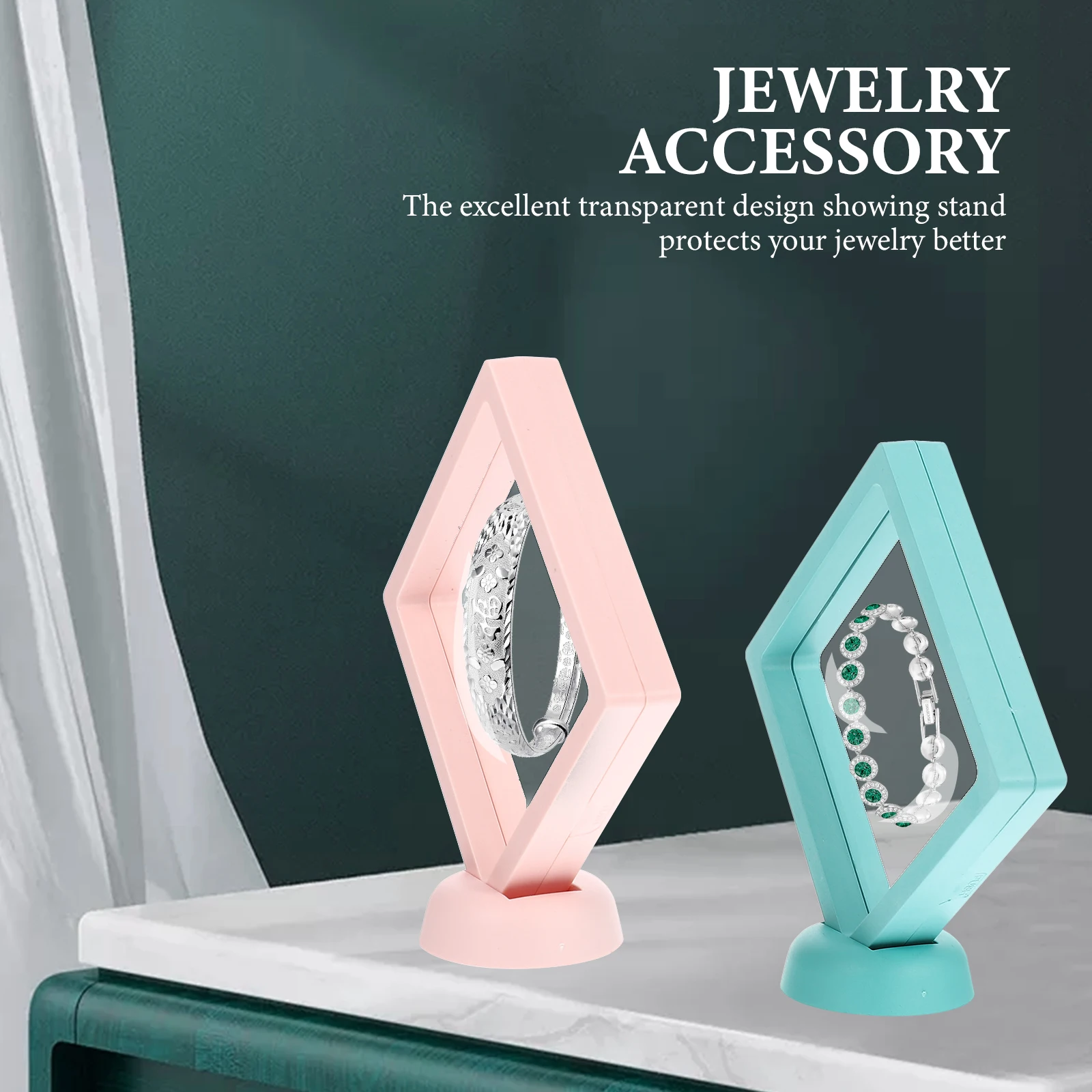 

8 set 8 Sets 11cm Square Transparent 3D Floating Jewelry Display Frame Pink 4 Green Showcase St for Coin Ring Bracelet Storage