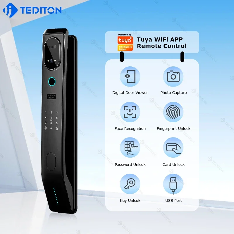 2024 oem manufacture front 3d facial recognition face id call gate fingerprint smart door lock fechadura electronica residencial