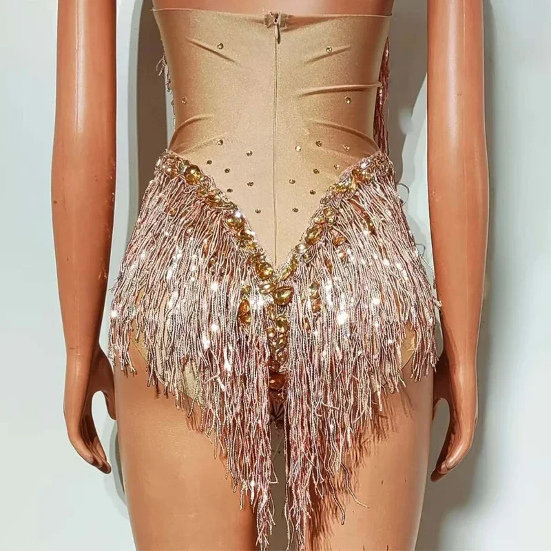 セクシーなポールダンス衣装ゴールドラインストーンボディスーツ女性パーティードラッグクイーン衣装バー Ds Dj ステージゴーゴーパーティー衣装