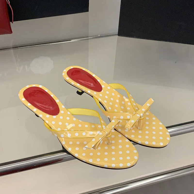 

2026 Summer Yellow New Women Slipper Fashion Narrow Band Ladies Thin High Heel Outdoor Dress Sandal Elegant Dress Flip Flops
