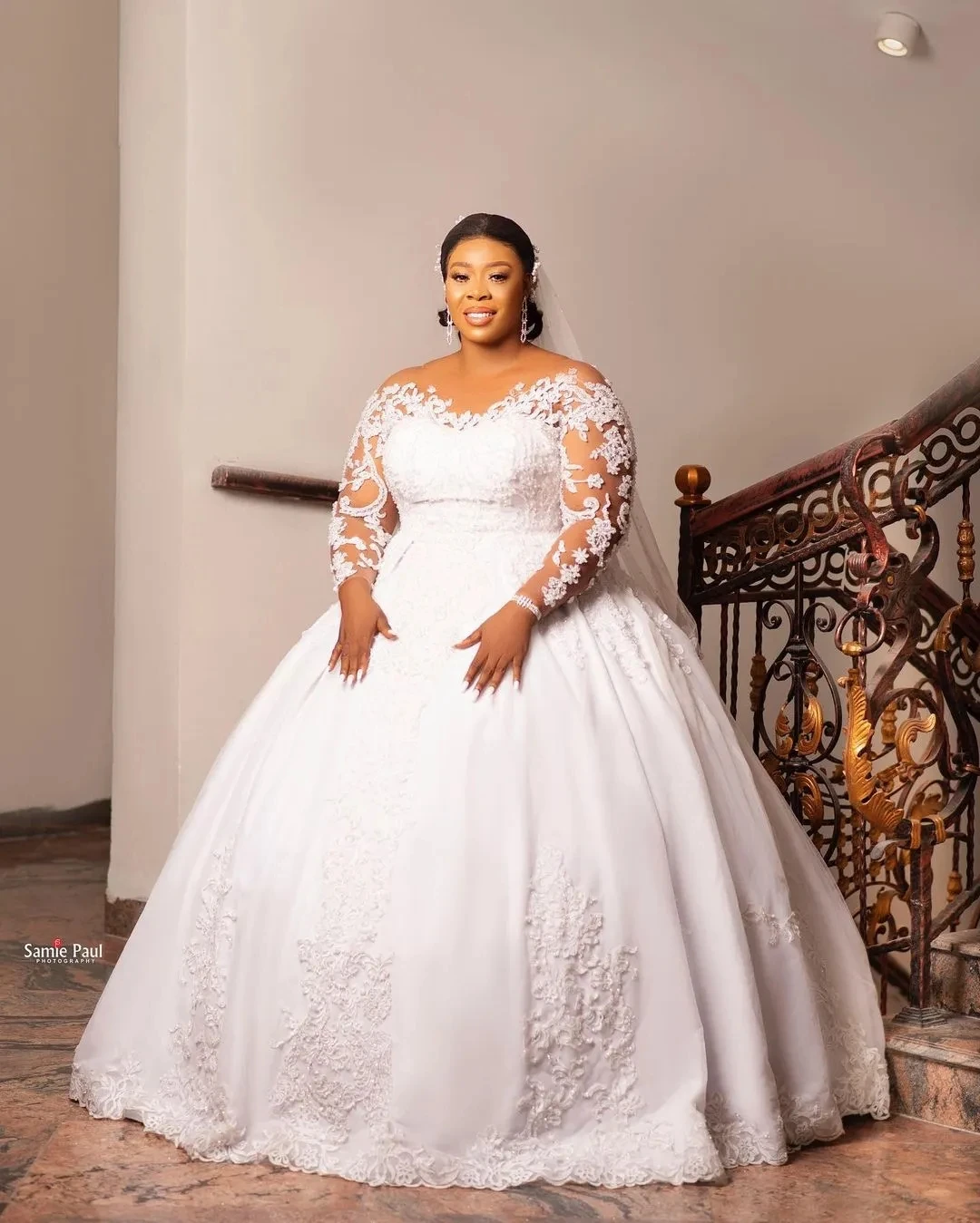 PLUS ขนาดแอฟริกันชุดแต่งงานสีดําสาวบอลชุดแขนยาวลูกไม้ Aso Ebi มุสลิมชุดเจ้าสาว Vestido De Novia ที่กําหนดเอง