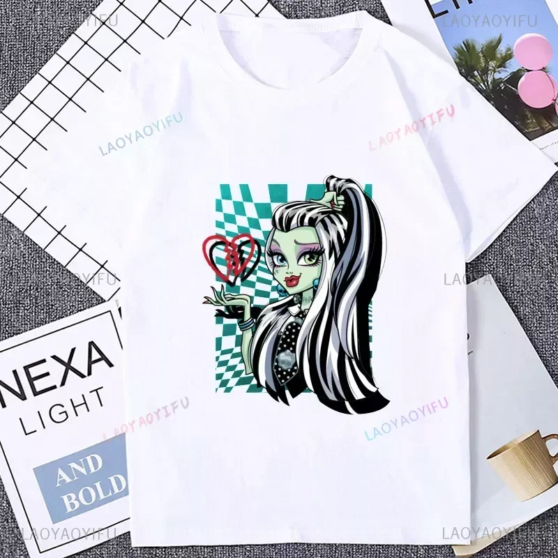 Monster High T Shirt Frankie Stein Draculaura kawaii Cartoon Graphic Women T-shirt Streetwear Hipster Casual Fashion Unique Tees