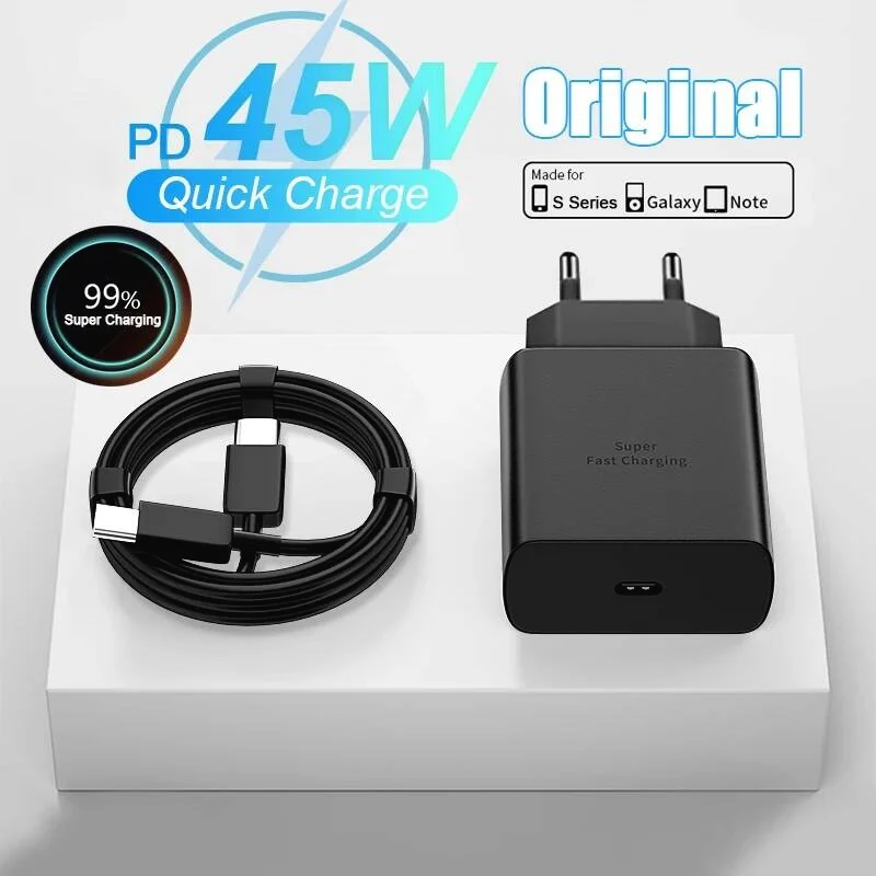 5A 45W PD USB-C Fast Wall Charger for Samsung S21 FE S22 S23 S24 Plus Note20 Ultra A14 A15 A25 A34 A53 A54 Type-C Charging Cable