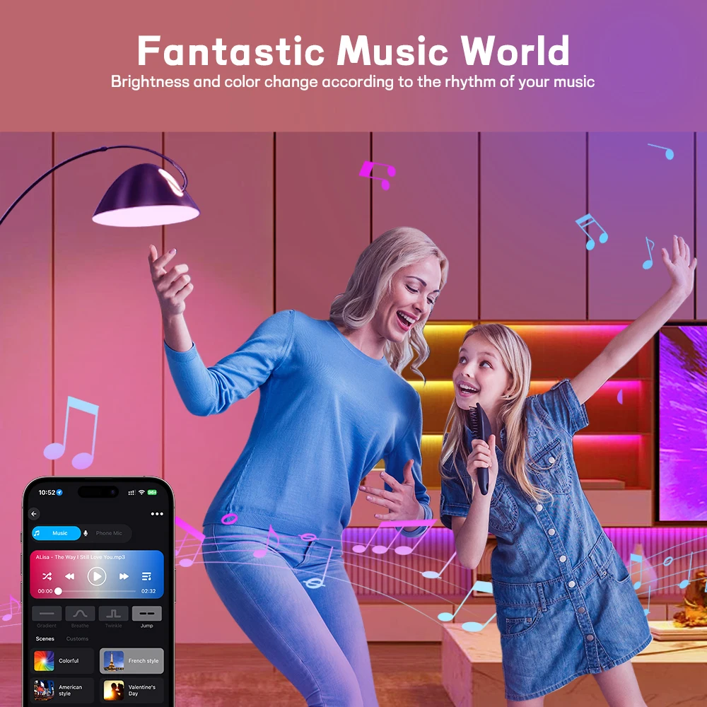 LED Smart Bulb E27 100-240V Color Changing LED Bulb with Music Synchronization WiFi and BLE 5.0 Dimmable RGB Smart Home Lighting