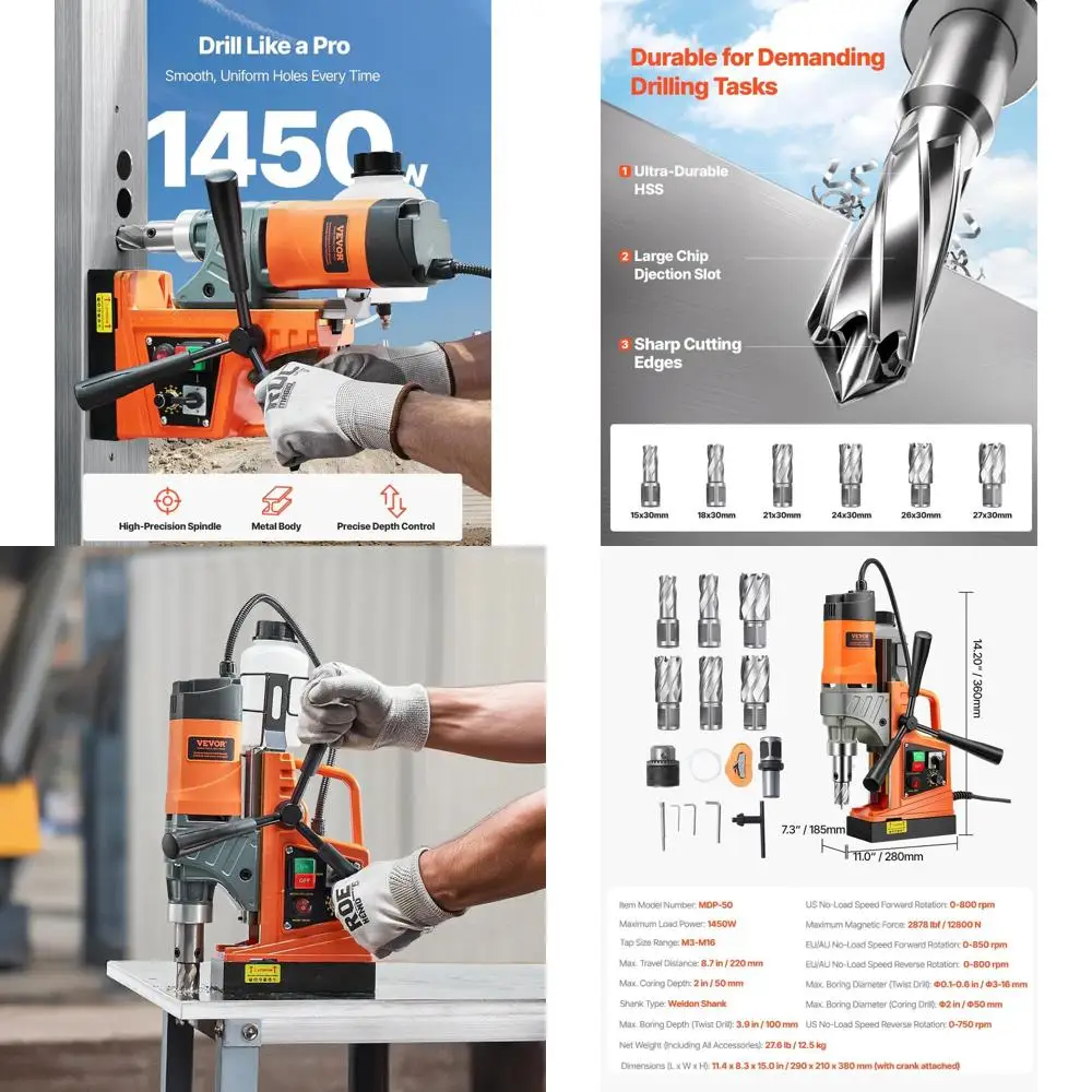

Portable 1450W Magnetic Drill with 2 Boring Diameter and 6 Coring Bits for Metal Surfaces
